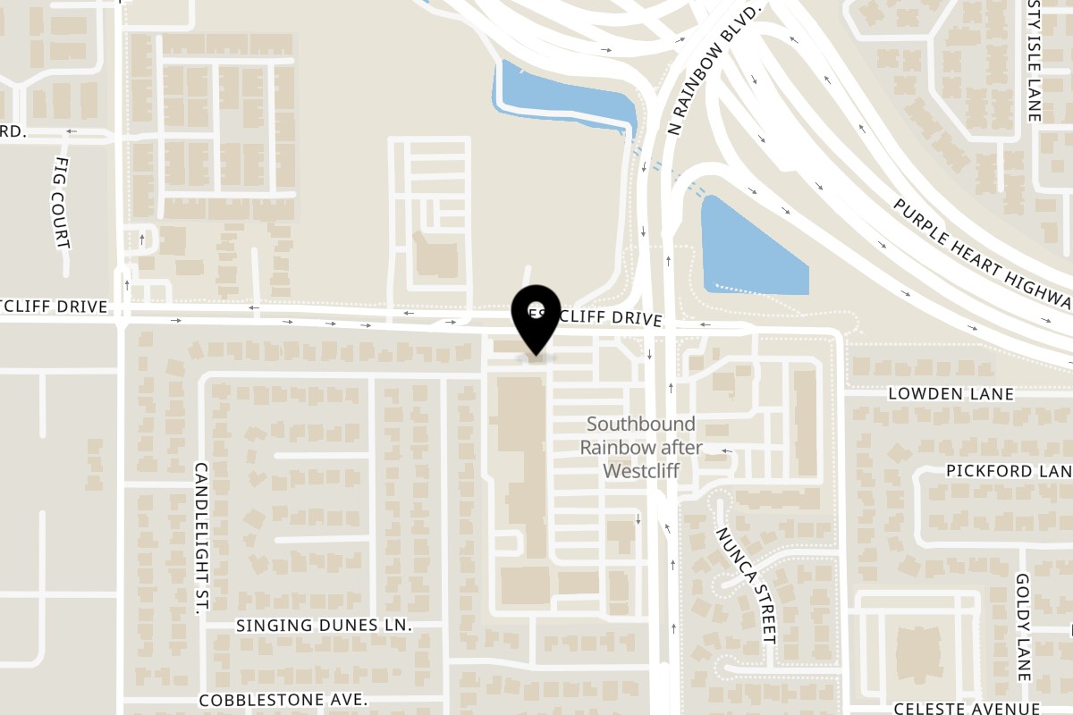 Map showing the location of Down 2 Earth Pizzeria on 110 S Rainbow Blvd in Las Vegas